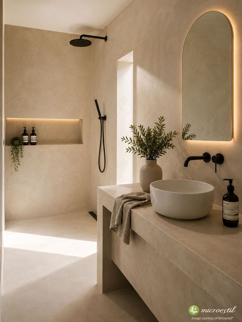 Bathroom · Real project · Microestil® system — microcement finish