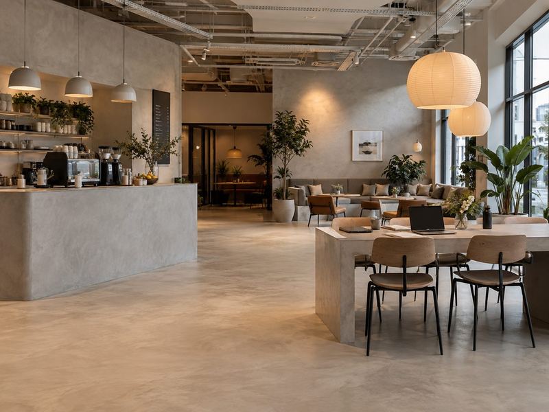 Co-working space · concept render — microcement finish