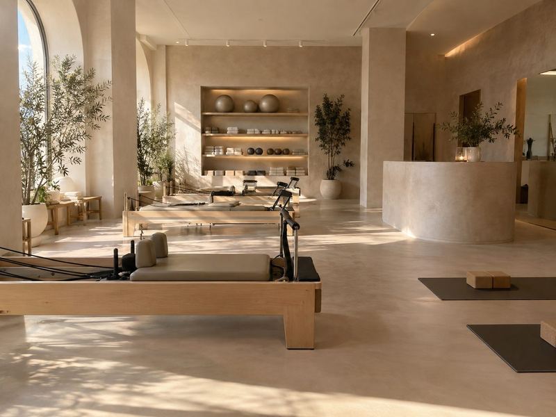 Gym & fitness studio · concept render — microcement finish