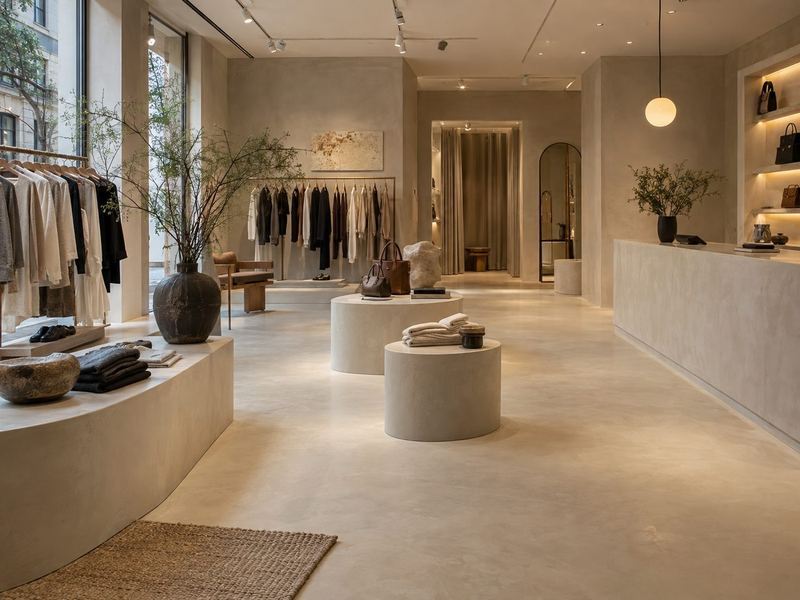 Retail & shopfront · concept render — microcement finish