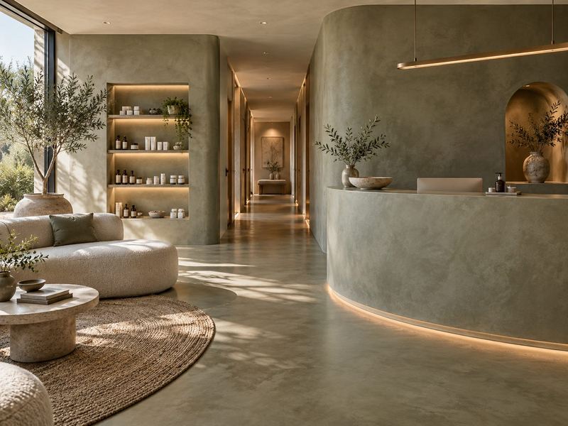 Wellness & day spa · concept render — microcement finish